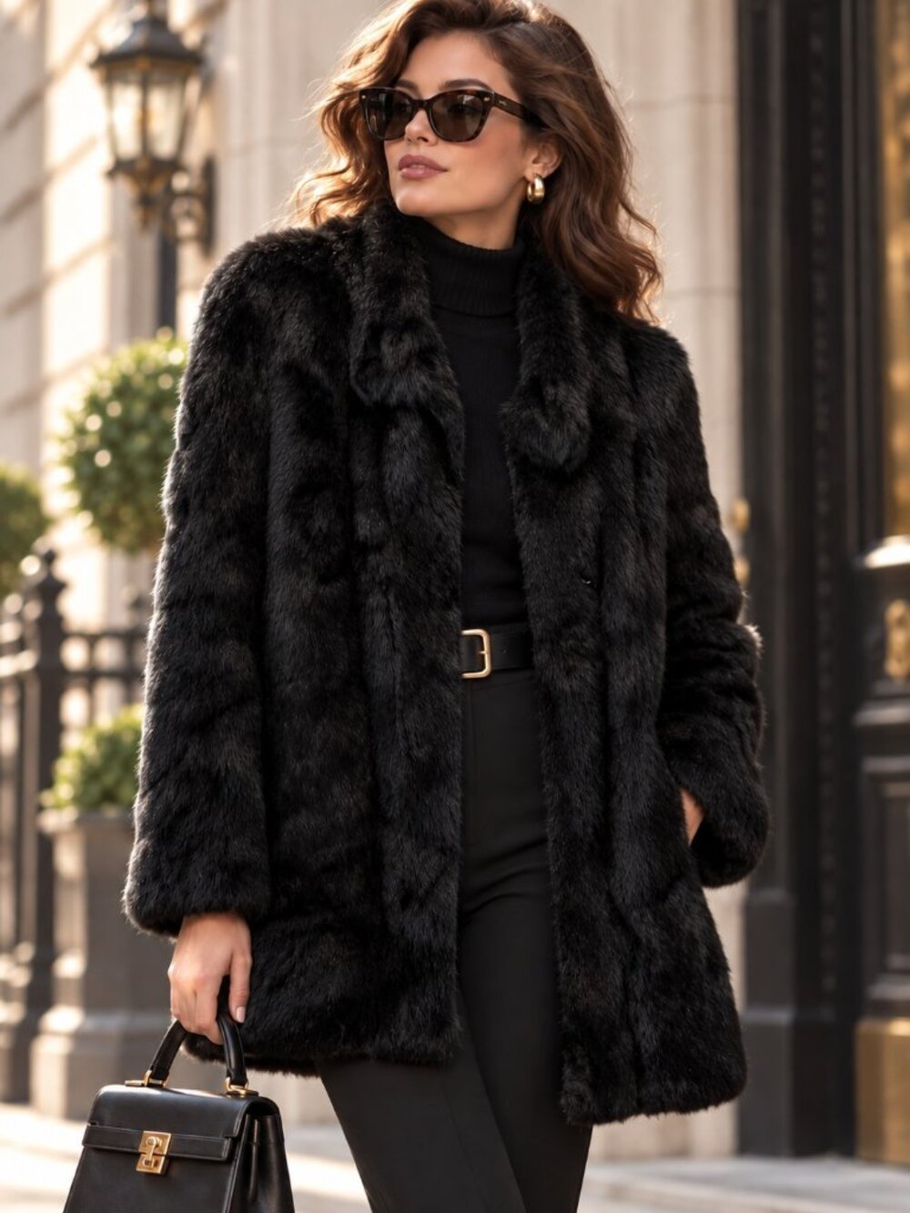 Vintage Boutique Pelz Black Rabbit Fur Coat Jacket | Size M Retro Luxe